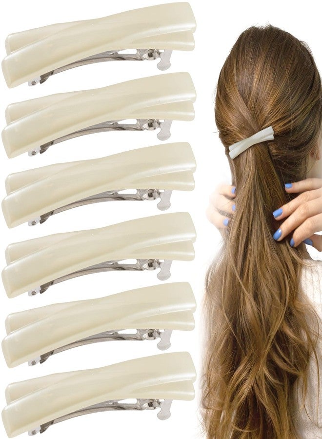 STSTR 6PCS French Barrette Hair Clips for Women, 2.56 Inch Small Tortoise Shell Hair Clip, Curved Glossy Thin Hair Flat Hair Accessories for Women - White, Crossed Style - Image 1
